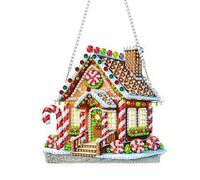 CXINLky DIY Diamond Art Painting Christmas Tree Pendant with Chain, Creative 5D Diamond Art Christmas Wall Hanging Kits for Window Wall Garden Decor-06 Gingerbread House