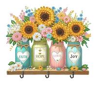 CXINLky DIY Diamond Art Painting Door Hook with 3 Hooks, Diamond Art Painting Hooks No Drilling Diamond Painting Wall Hanging Pendant Kits Decoration -03 Sunflower