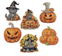 CXINLky DIY Diamond Art Painting Fridge Magnets, Creative Style, 7-Piece Set, Acrylic Material, Halloween Pumpkin Theme