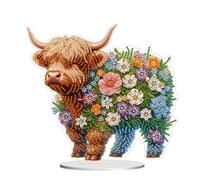 CXINLky DIY Diamond Art Painting Table Flowers and Animals Decoration, 5D Diamond Art Painting Table Decoration, Diamond Painting Standing Art Set for Beginners, Home Gift, Decoration 04 Highland