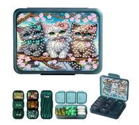 CXINLky DIY Diamond Art Painting Tablet Box 7 Days Morning Evening, Portable Daily Pill Organiser with Compartments, Tablet Organiser for Medication, Vitamin 11 Cat