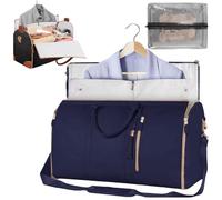 CXINLky Foldable Travel Garment Bag PU Leather Waterproof Garment Bag Navy Blue