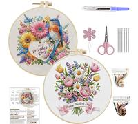 CXINLky Mother's Day Embroidery Set, DIY Spring Flower Embroidery Set for Beginners, Cross Stitch Set, Embroidery Kit - Includes Calico, Thread, Needle, Embroidery Hoop - 2 Pieces - A