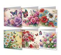 CXINLky Set of 6 5D DIY Diamond Painting Cards with Envelopes, Diamond Painting Greeting Cards Craft Set for Adults & Children 05-Flower
