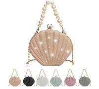 CXINLky Shell Bag, Sequins, Shell Bag Women, Bag Glitter Beautiful Shell Pearl Crossbody Shoulder Shiny Evening Bag, Pearl Shell Handbag, Glitter Bag, B-gold