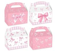 CXKPVFN Pink Bow Print Gift Box, Party Favour Box with Bow Design, Candy Bag with Handles, Girls Party Favour, Small Pink and White Bags, for Birthday Bridal Shower Baby Shower