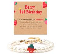 CXLDTE 1st First Birthday Girl Gifts, Daughter Niece Granddaughter Gift from Mom Dad Grandma Adjustable Strawberry Pearls Bracelet