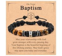 CXLDTE Baptism Gifts for Teenage Boys, Best Baptism Favors Decorations Stone Cross Bracelet Gifts for Men Boys, 7.5 inches, Nylon, no gemstone