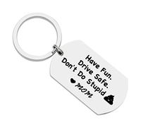 CXLL Funny Keychain for Son Daughter from Mom,Have Fun Drive Safe Don't Do Stupid Military Tag Keychain