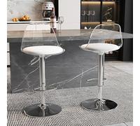 Cxlly Acrylic Swivel Barstools Set of 2, PU Leather Seat with Clear Back, Armless Hydraulic Kitchen Counter Height Bar Stools,for Kitchen,Restaurant,Bar (Color : Clear+clear)