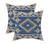 CXMEIFLY Boho Aztec Pillow Covers 16 x 16 Inch Set of 2 Western Native American Blue Beige Geometry Decor Throw Pillows Southwestern Outdoor Decorative Cushion Cases for Couch Bed Decorations