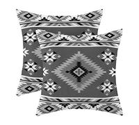 CXMEIFLY Boho Aztec Pillow Covers 18 x 18 Inch Set of 2 Western Native American Black White Grey Geometry Decor Throw Pillows Southwestern Outdoor Decorative Cushion Cases for Couch Bed Decorations