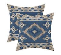 CXMEIFLY Boho Aztec Pillow Covers 18 x 18 Inch Set of 2 Western Native American Blue Beige Geometry Decor Throw Pillows Southwestern Outdoor Decorative Cushion Cases for Couch Bed Decorations