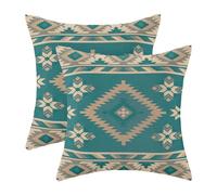 CXMEIFLY Boho Aztec Pillow Covers 20 x 20 Inch Set of 2 Western Native American Teal Beige Geometry Decor Throw Pillows Southwestern Outdoor Decorative Cushion Cases for Couch Bed Decorations