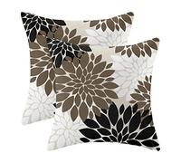 CXMEIFLY Brown Black White Pillow Covers 18x18 Inch Set of 2 Dahlia Floral Decor Throw Pillows Summer Modern Geometry Flower Outdoor Decorative Cushion Cases for Sofa Couch Bed Decorations