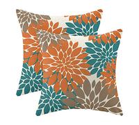 CXMEIFLY Burnt Orange Brown Teal Pillow Covers 20x20 Inch Set of 2 Dahlia Floral Decor Throw Pillows Summer Modern Geometry Flower Outdoor Decorative Cushion Cases for Sofa Couch Bed Decorations