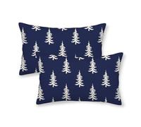 CXMEIFLY Christmas Pillow Covers 12 x 20 inches Set of 2 Navy Cream Christmas Tree Decoration Throw Pillows Winter Christmas Holiday Outdoor Lumbar Pillows for Couch Bed,