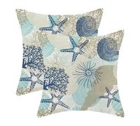 CXMEIFLY Coastal Pillow Covers 18x18 Inch Set of 2 Starfish Ocean Themed Beach Decor Throw Pillows Turquoise Navy Blue Beachy Nautical Summer Outdoor Decorative Cushion Cases for Couch Decorations
