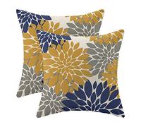 CXMEIFLY Dahlia Navy Mustard Yellow Floral Cushion Covers 18x18 Inch 2 Pack Modern Geometric Flower Summer Home Office Bedroom Outdoor Garden