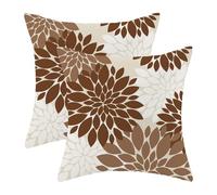 CXMEIFLY Fall Brown Outdoor Pillow Covers 18x18 Inch Set of 2 Beige White Dahlia Floral Decor Throw Pillows Modern Geometry Flower Decorative Cushion Cases for Sofa Couch Bed Decorations