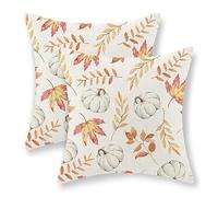 CXMEIFLY Fall Decor Pillow Covers 16x16 Inch Set of 2 Autumn Maple Leaves Throw Pillows for Couch Thanksgiving White Pumpkin Harvest Indoor Outdoor Decorative Cushion Cases for Sofa Bed Decorations