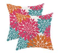 CXMEIFLY Hot Pink Summer Outdoor Pillow Covers 18x18 Inch Set of 2 Orange Teal Dahlia Floral Decor Throw Pillows Modern Geometry Flower Decorative Cushion Cases for Sofa Couch Bed Decorations