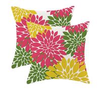 CXMEIFLY Hot Pink Summer Outdoor Pillow Covers 18x18 Inch Set of 2 Yellow Green Dahlia Floral Decor Throw Pillows Modern Geometry Flower Decorative Cushion Cases for Sofa Couch Bed Decorations