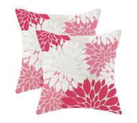 CXMEIFLY Hot Pink White Summer Outdoor Pillow Covers 18x18 Inch Set of 2 Blush Pink Dahlia Floral Decor Throw Pillows Modern Geometry Flower Decorative Cushion Cases for Sofa Couch Bed Decorations
