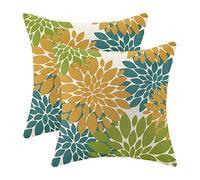 CXMEIFLY Mustard Yellow Green Teal Pillow Covers 18x18 Inch Set of 2 Dahlia Floral Decor Throw Pillows Summer Modern Geometry Flower Outdoor Decorative Cushion Cases for Sofa Couch Bed Decorations