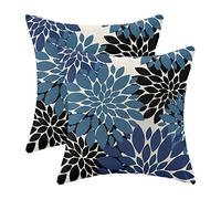 CXMEIFLY Navy Blue Black Pillow Covers 16x16 Inch Set of 2 Dahlia Floral Decor Throw Pillows Summer Modern Geometry Flower Outdoor Decorative Cushion Cases for Sofa Couch Bed Decoration