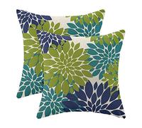 CXMEIFLY Navy Blue Sage Green Teal Pillow Covers 20x20 Inch Set of 2 Dahlia Floral Decor Throw Pillows Summer Modern Geometry Flower Outdoor Decorative Cushion Cases for Sofa Couch Bed Decorations