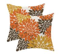 CXMEIFLY Outdoor Pillow Covers 18x18, 2 Pack, Mustard Yellow/Brown, Dahlia, Floral Decor, Modern Geometry, Flower Decorative Pillow Covers for Sofa Couch Bed Decorations
