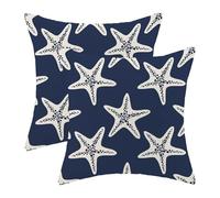 CXMEIFLY Summer Outdoor Pillow Covers 20x20 Inch Set of 2 Navy Blue Starfish Ocean Themed Beach Decor Throw Pillows Coastal Beachy Nautical Decorative Cushion Cases for Couch Home Sofa Decorations
