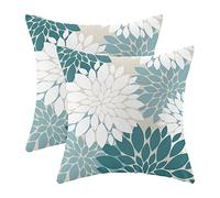 CXMEIFLY Teal White Pillow Covers 18x18 Inch Set of 2 Turquoise Colored Dahlia Floral Decor Throw Pillows Summer Modern Geometry Flower Outdoor Decorative Cushion Cases for Sofa Couch Bed Decoration
