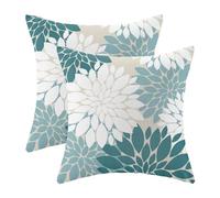 CXMEIFLY Teal White Pillow Covers 24x24 Inch Set of 2 Turquoise Colored Dahlia Floral Decor Throw Pillows Summer Modern Geometry Flower Outdoor Decorative Cushion Cases for Sofa Couch Bed Decoration