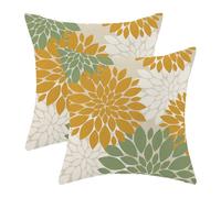 CXMEIFLY White Dahlia Floral Pattern Modern Decorative Throw Pillow Covers for Couch Bed Set of 2 (18x18 Inch, Mustard Yellow, Sage Green)