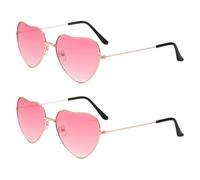 CXNXFD Pack of 2 Heart Sunglasses, Retro Hippie Glasses, Festival Outfit, Women's Heart Glasses, Pink, 60s, 70s, 80s, 90s Outfit, Women's Accessories for Fancy Dress, Halloween, Mallorca, Barbie