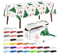 CXPSINC 54 Inch X 100 Feet Plastic Table Cover Roll Disposable Tablecloth with Slide Cutter for All Type/Shape Tables | Picnic, Party, Banquet, Birthdays, Weddings (Christmas Tree, 100 Feet)