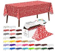 CXPSINC 54 Inch X 100 Feet Plastic Table Cover Roll Disposable Tablecloth with Slide Cutter for All Type/Shape Tables | Picnic, Party, Banquet, Birthdays, Weddings (Christmas Red Snowflake, 100 Feet)