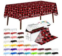 CXPSINC 54 Inch X 100 Feet Plastic Table Cover Roll Disposable Tablecloth with Slide Cutter for All Type/Shape Tables | Picnic, Party, Banquet, Birthdays, Weddings (Red Checkered Snowflake, 100 Feet)