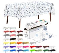 CXPSINC 54 Inch X 100 Feet Plastic Table Cover Roll Disposable Tablecloth with Slide Cutter for All Type/Shape Tables | Picnic, Party, Banquet, Birthdays, Weddings (Christmas Blue Snowflake, 100 Feet)