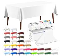 CXPSINC 54 Inch X 300 Feet Plastic Table Cover Roll Disposable Tablecloth with Slide Cutter for All Type/Shape Tables | Party, Banquet, Birthdays, Weddings(White, 300 Feet)
