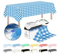 CXPSINC Plastic Table Cover Roll with Slide Cutter, Disposable Tablecloth Roll for Picnic, Party, Banquet, Birthdays, Weddings (Blue Checkered, 54 Inch X 100 Feet)