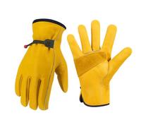 Cxqunzon Gardening Gloves for Men and Women, Thorn Proof Leather Work Gloves Heavy Duty Comfortable Utility Garden Working Gloves Full Cowhide, Gold, Medium