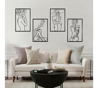 CXRYLZ 4PCS Mental Wall Art Decor, Framed Modern Wall Decor, Aesthetic Wall Decorations, Abstract Flower Line Drawing Artworks, Minimalist Wall Art for Women, Bedroom, Living Room, Bathroom (Black)