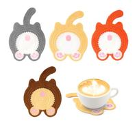 CXRYLZ-FUR 4Pcs Cute Cat Coasters, Funny Knitted Drink Coasters, Woven Creative Coasters for Cat Lovers Gifts and Kitchen Bar Office Table Decor (Round)