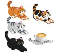 CXRYLZ-FUR 4Pcs Cute Cat Coasters, Funny Knitted Drink Coasters, Woven Creative Coasters for Cat Lovers Gifts and Kitchen Bar Office Table Decor (Cat)