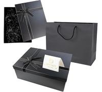 CXRYLZ-FUR Gift Box with Lids, 12.9x9.8x4.9 inch Large Gift Boxes with Ribbon Bow, Card, Shredded Paper Filler and Bag, A4 Box for Presents Birthdays Bridal Wedding Valentine's Day Christmas (Black)