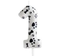Cxryrzhe 1st Birthday Dog Paw Number 1 Candle - White Paw Print Themed Cake Topper Decoration for Kids Boy Girl Party Supplies