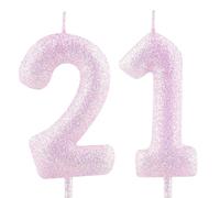 Cxryrzhe 21st Birthday Candle Number 21 Pink & Purple Iridescent Glitter Candles Cake Topper Decorations for Girls Women Anniversary Party Decor Supplies